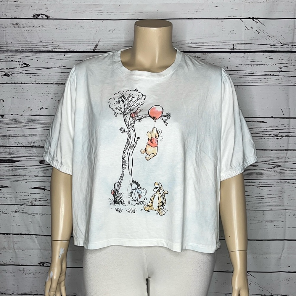 Disney Size 3X White & Blue Tie Dye - Winnie the Pooh Crop Knit Top Shirt